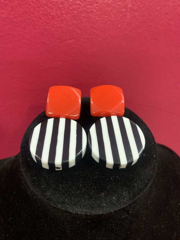 Red Black and White Stripe Earrings