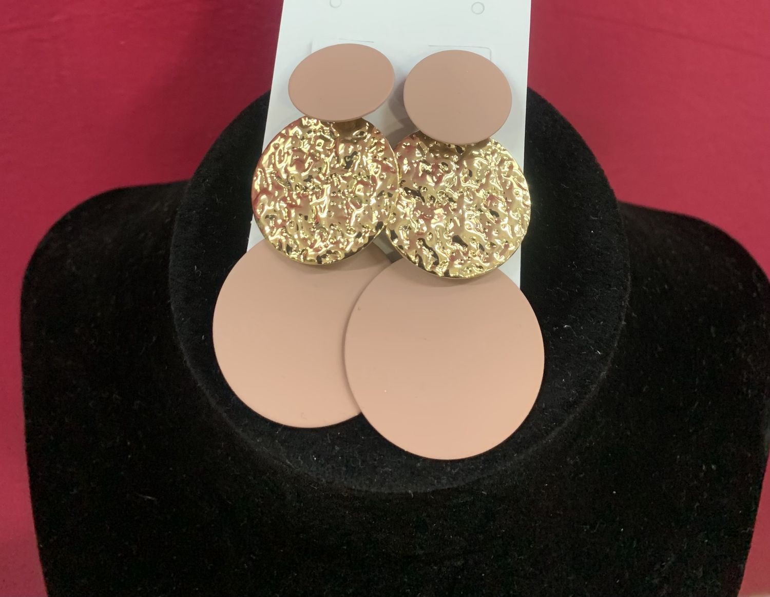 Mauve and Gold Circle Earrings