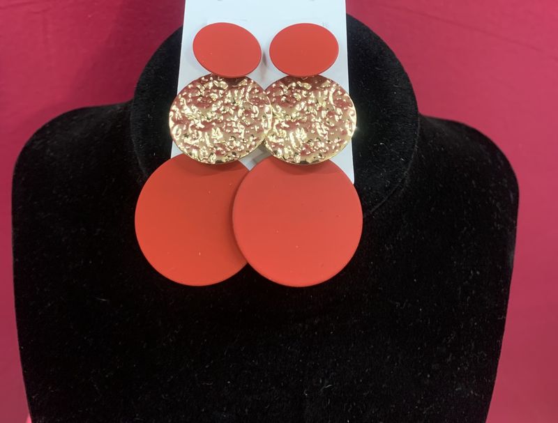 Red and Gold Circle Earrings