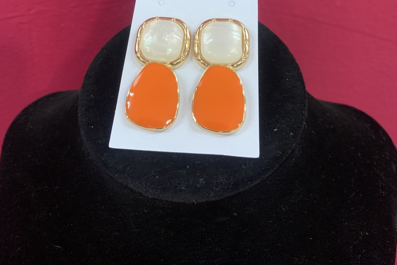 White and Orange Earrings