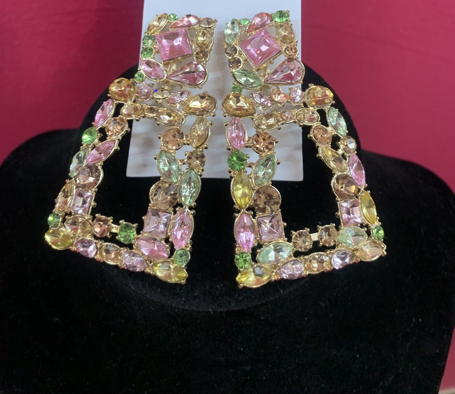 Pink Green Gold Earrings