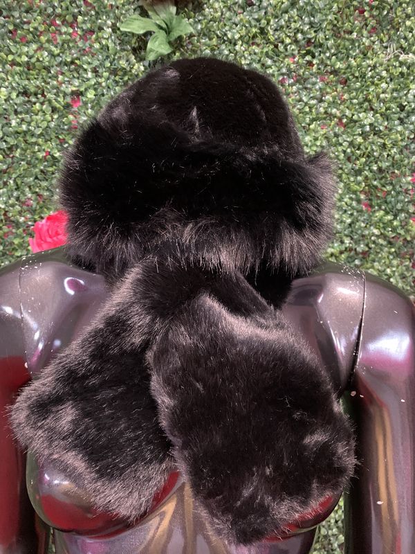 Black Faux Fur Hat &amp; Scarf Set