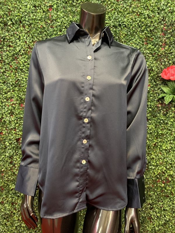 Navy Blue Silky Long Sleeve