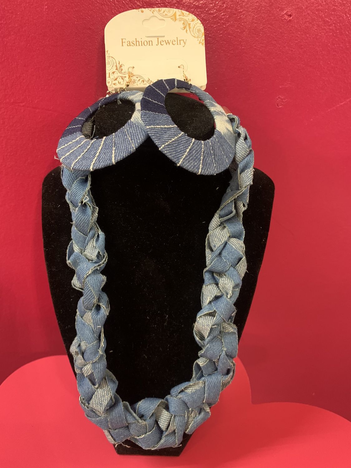 Denim Braided Necklace and Earring Set