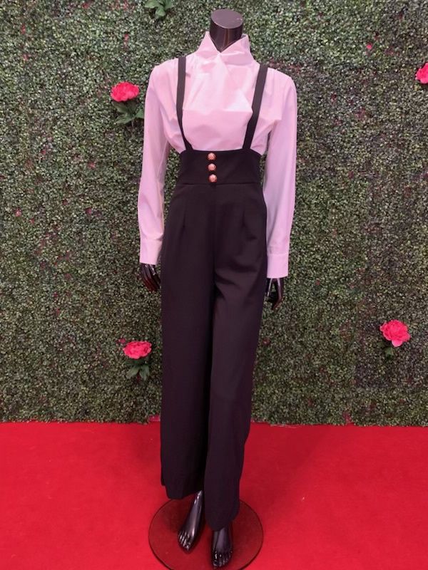 Black Three Button Suspender Pants