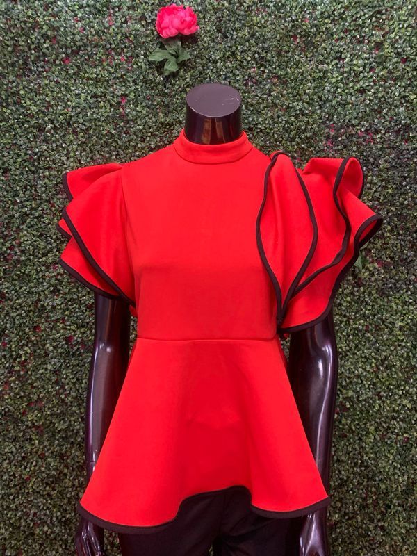 Red and Black Peplum Blouse