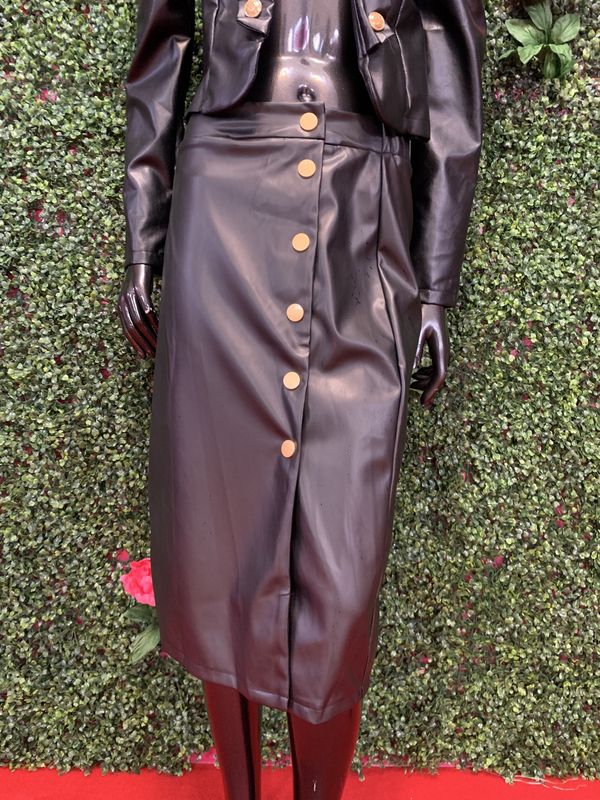 Black Leather Button Up Skirt