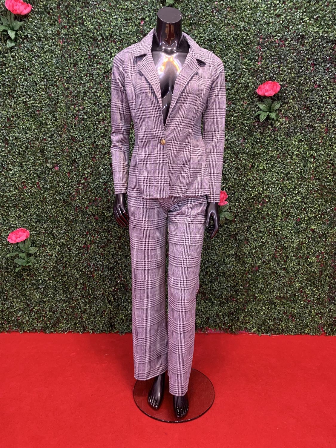 Black, White, and Purple Pants Suit