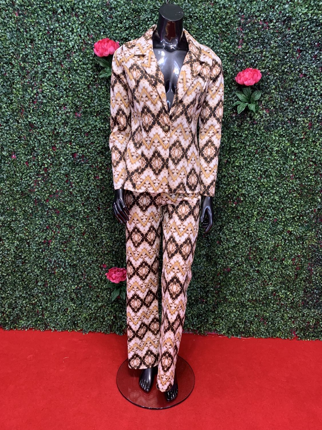 Brown and Yellow Pants Suit