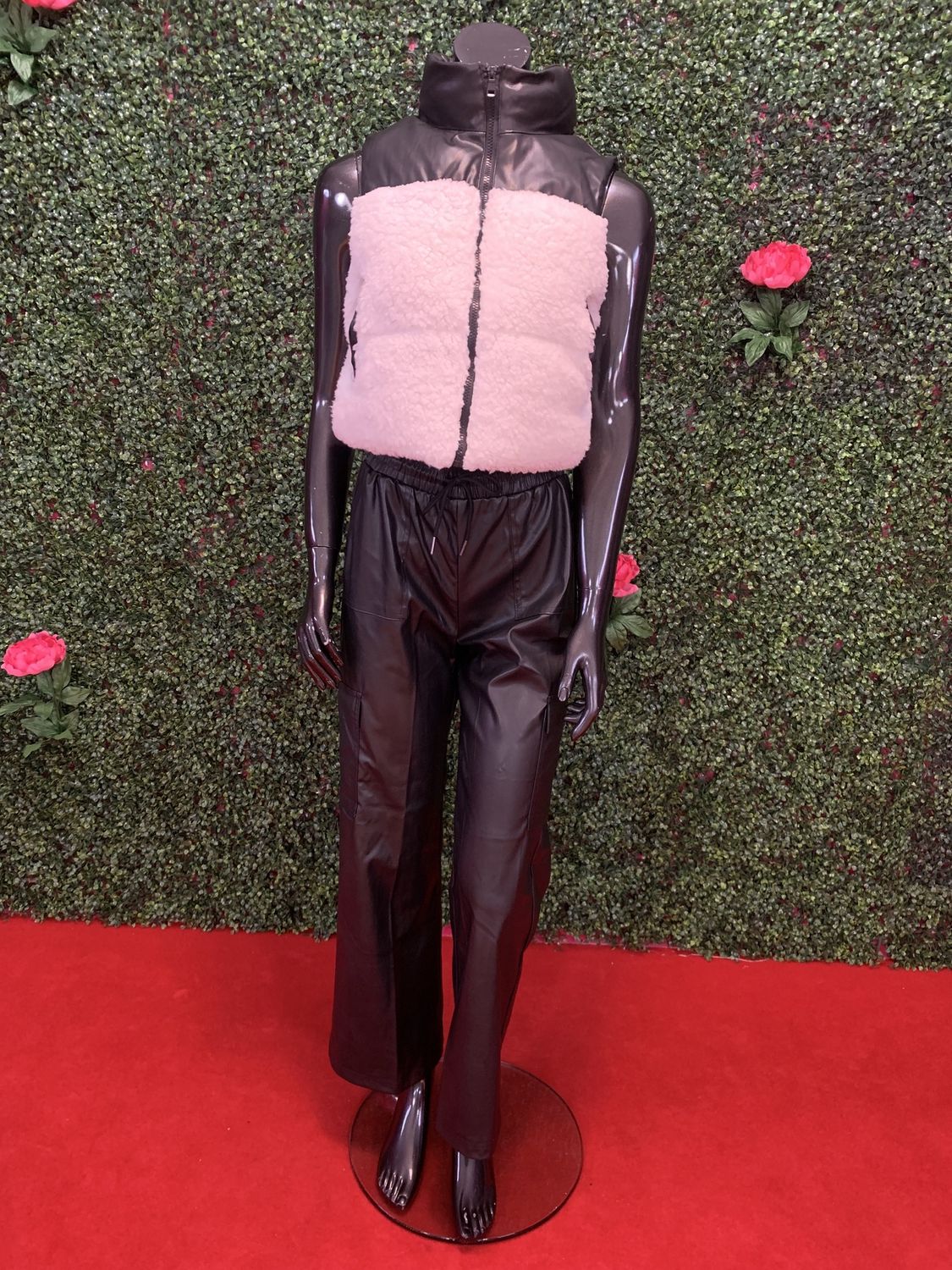 Black and White Furry Vest Set