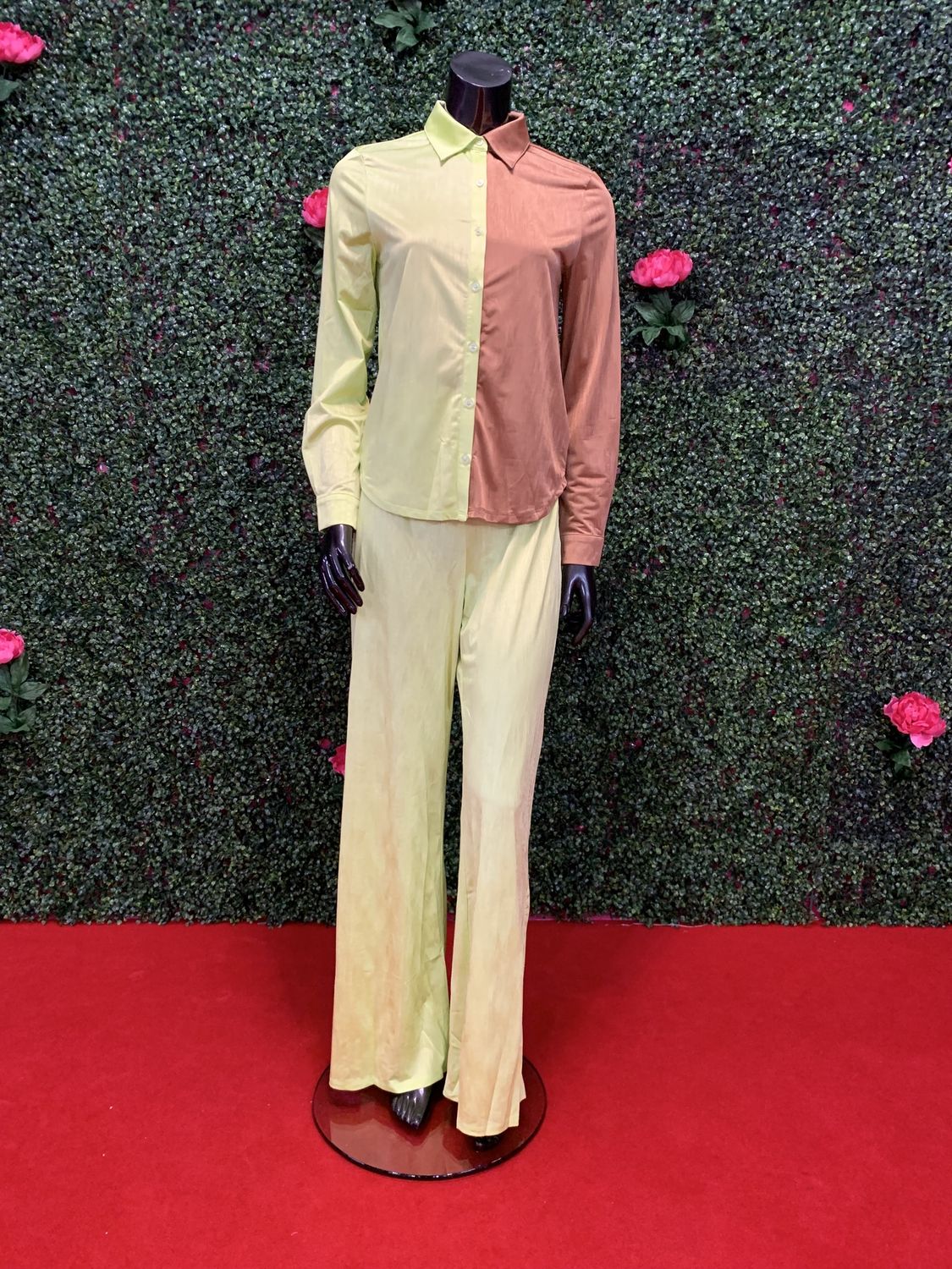 Green and Brown Half &amp; Half Pants Set