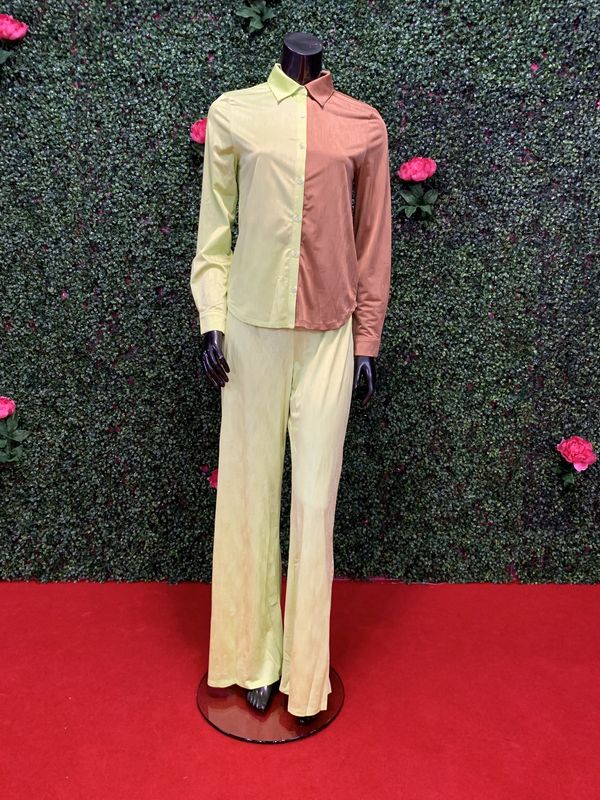 Green and Brown Half &amp; Half Pants Set