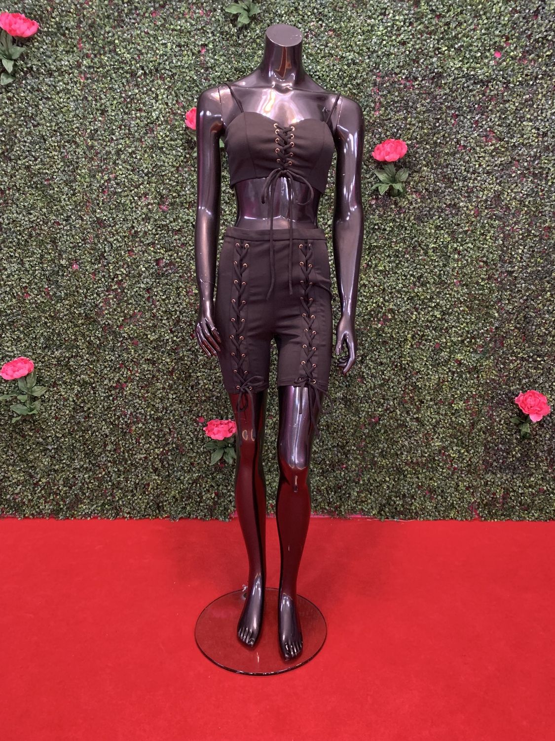 Black Criss Cross Shorts Set