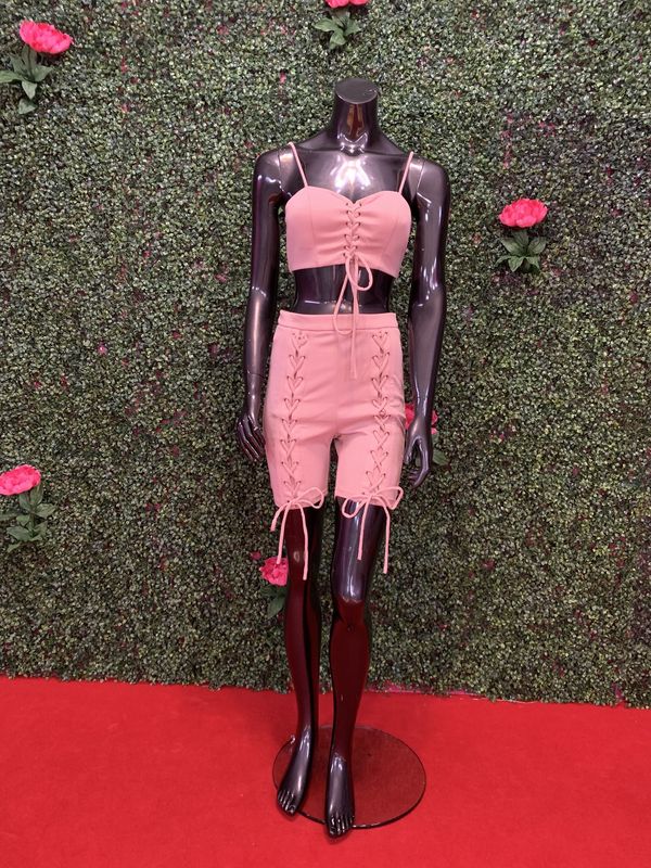 Light Pink Criss Cross Shorts Set