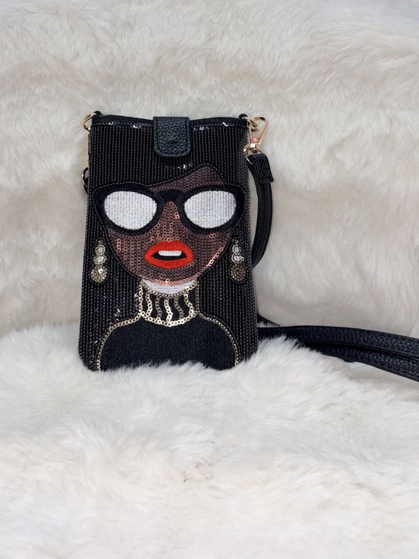 Ms. Sparkle Black Cell Phone Bag