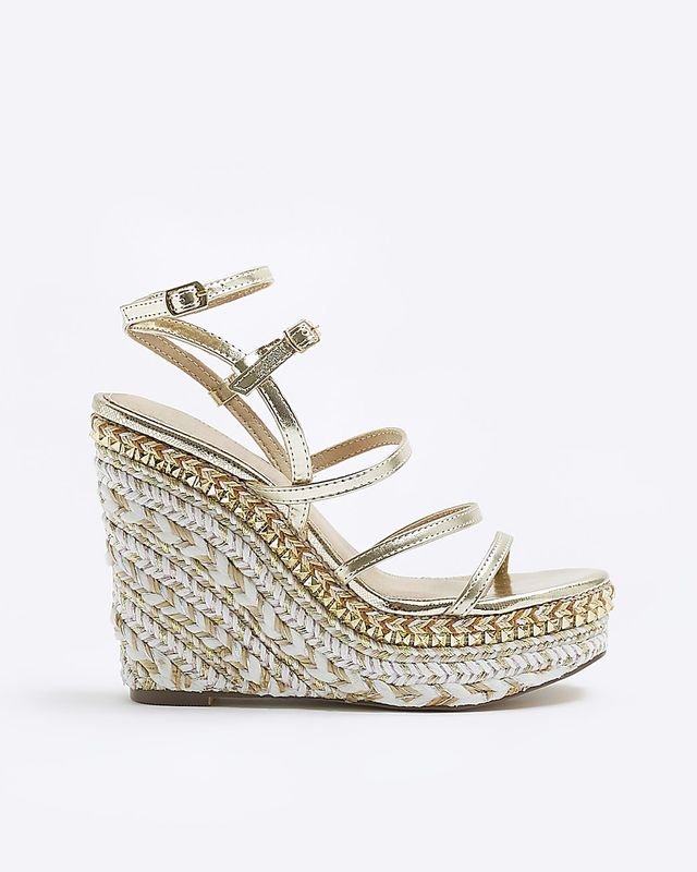 River Island Strappy Wedge in Gold