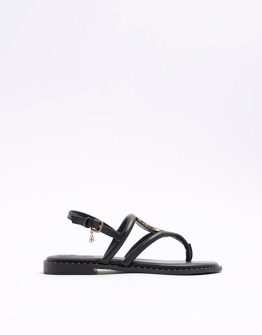 River Island Studded Flat Sandals in Black