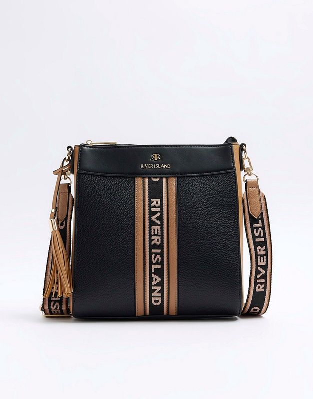 River Island Webbing Messenger Cross Body Bag in Black