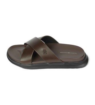 Tommy Hilfiger Para Hombre. FM0FM05229 Sandalias De Piel Flat Marrón (44), Plano, Ninguno, Casual, Tommy Hilfiger Outlet 2024.