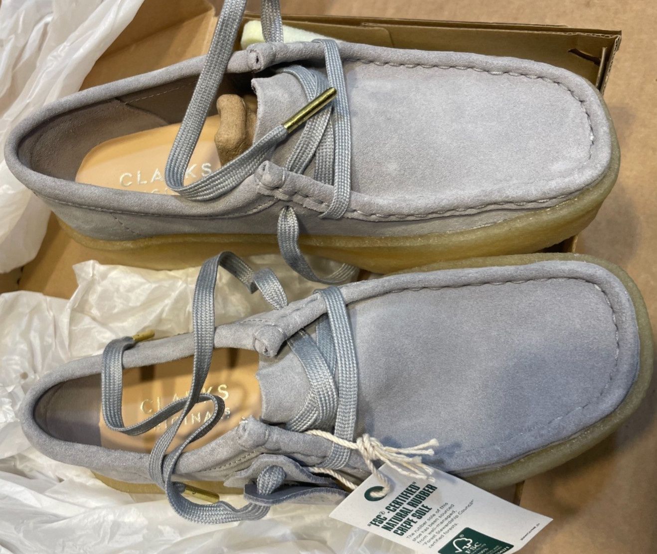 Clarks Women&#39;s Wallabee Cup Light Grey Suede Ckukkas Boot Shoes Size 6