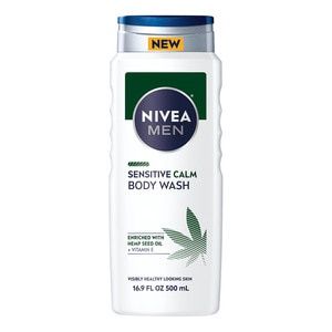 NIVEA MEN Sensitive Calm Body Wash for Sensitive Skin Hemp Seed Oil Vitamin E 16.9 Fl Oz 072140032098