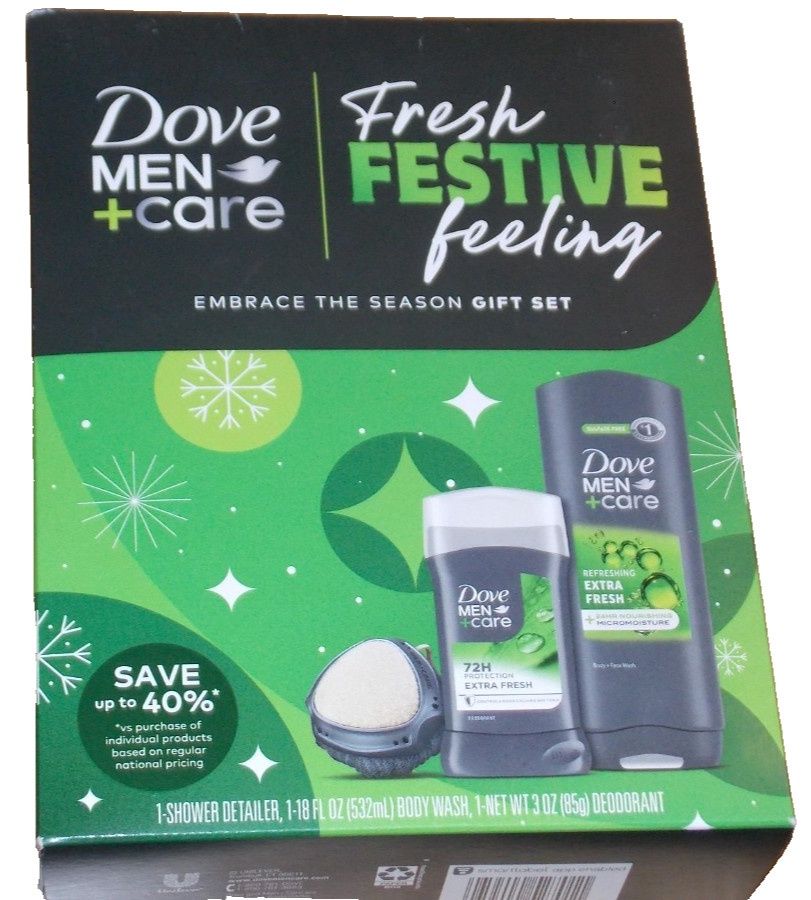 Dove Men+Care Extra Fresh Festive Body Wash Deodorant Shower 3 Piece Gift Set