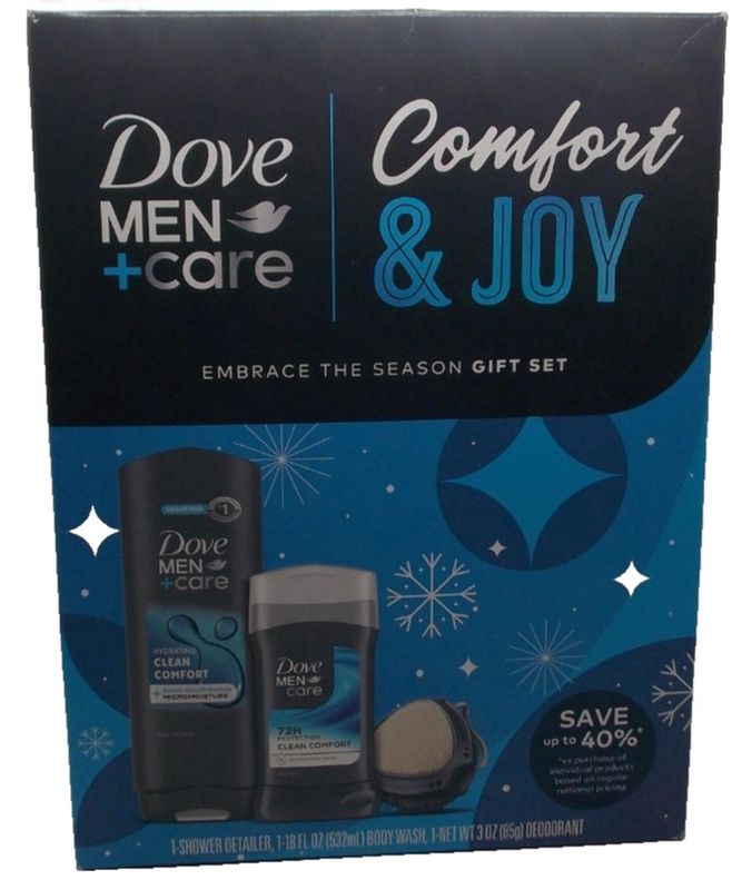 Dove Men+Care Clean Comfort &amp; Joy Body Wash Deodorant Shower 3 Piece Gift Set
