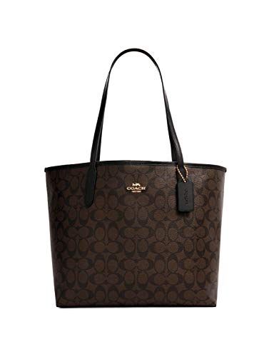 Coach Womens 5696 City Tote in Signature Canvas Handbags Brown/Black Female