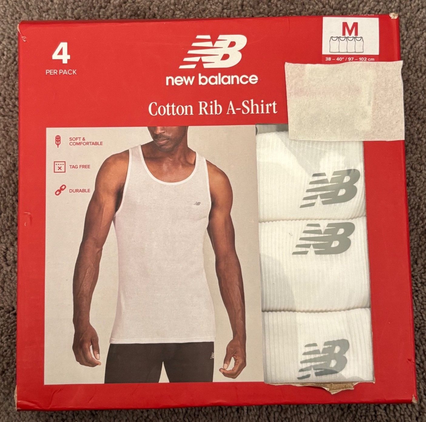 New Balance Cotton Ribbed "Rib a-Shirt" Tank Tops 4-Pack Mens Size M White NIB