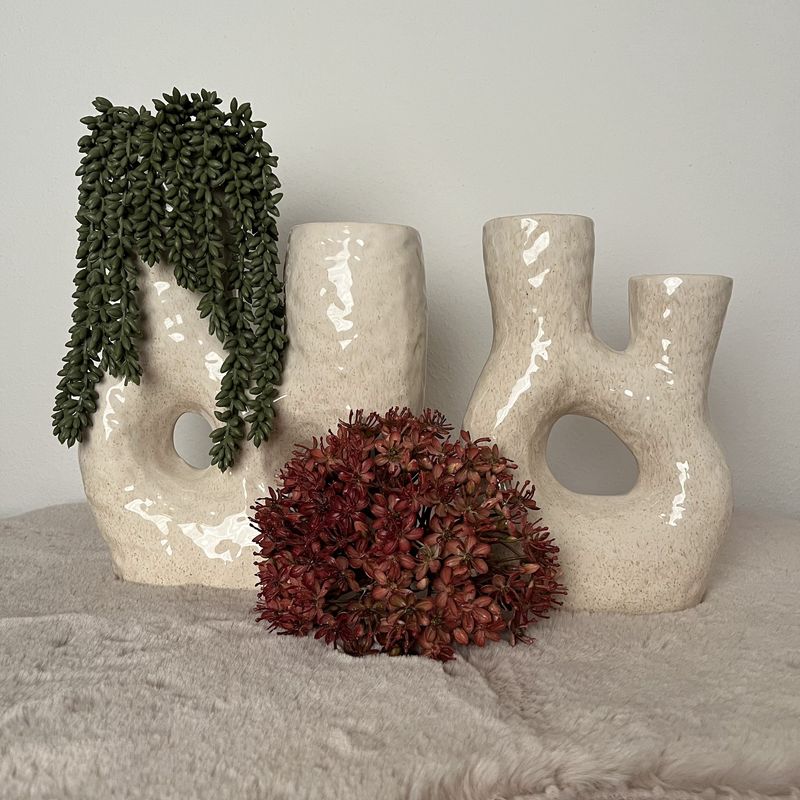 Aardewerk vaas donut beige