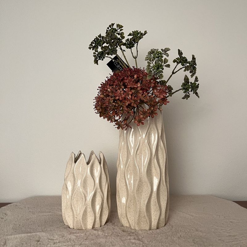 Aardewerk vaas flower beige