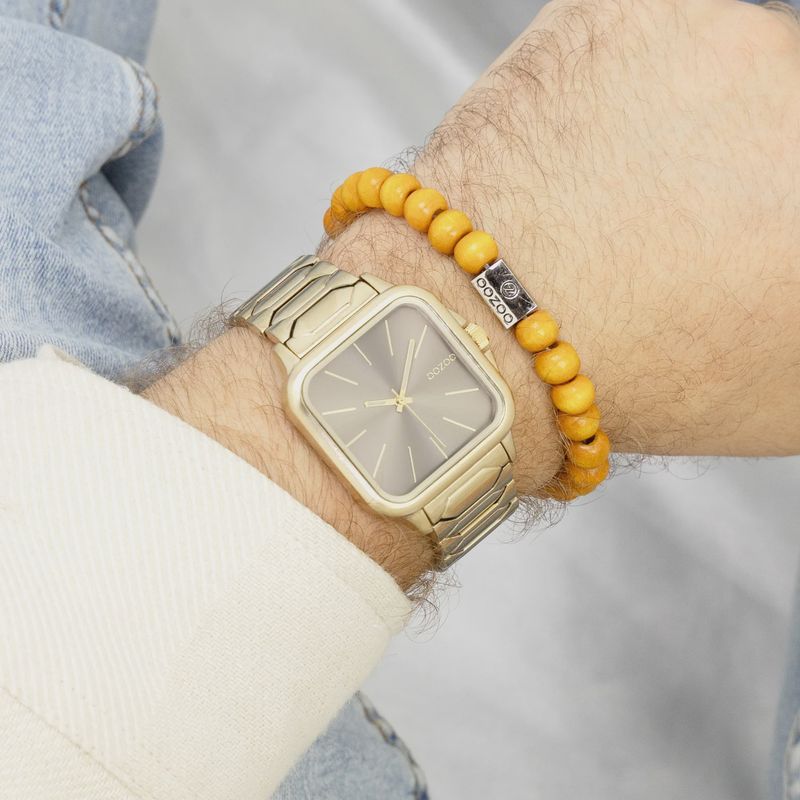 Goudkleurig horloge met roestvrijstalen armband - 4