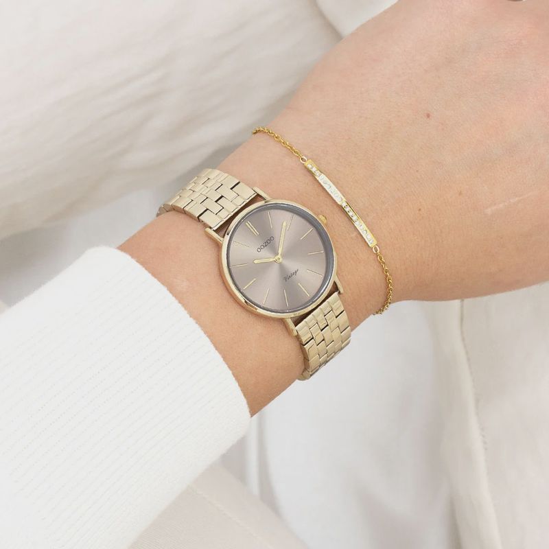 Goudkleurig horloge met roestvrijstalen armband - 1