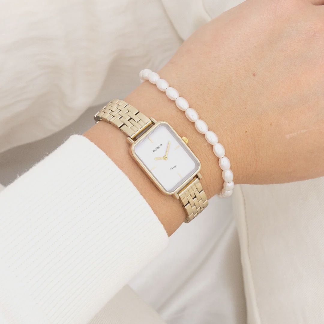 Goudkleurig horloge met roestvrijstalen armband - 2