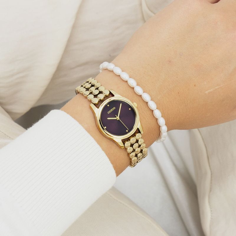 Goudkleurig horloge met stippenband - 2