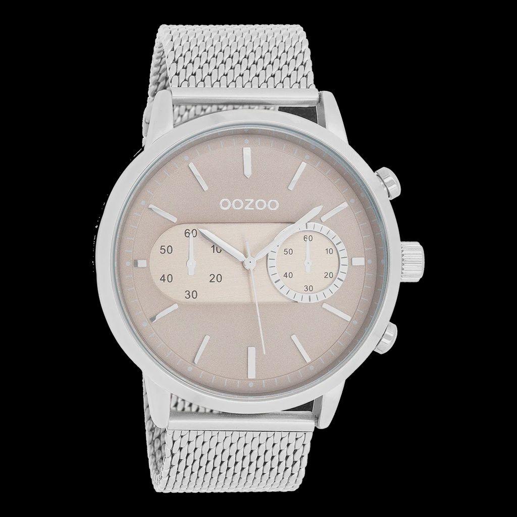 Zilverkleurig horloge met zilverkleurige metalen mesh armband - 1