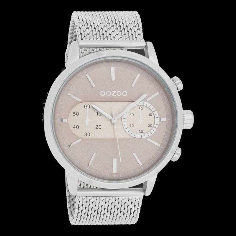 Zilverkleurig horloge met zilverkleurige metalen mesh armband - 1