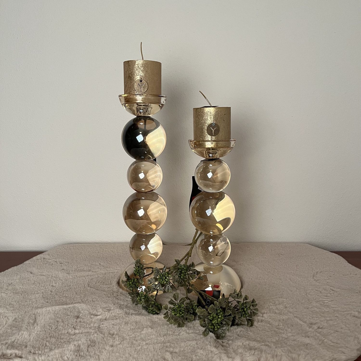 Kaarshouder houder goud luster kristal glas, Size: M