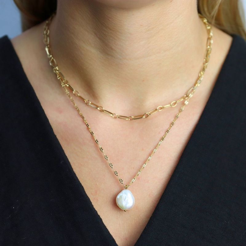 Double Chain Necklace With Pearl - 1