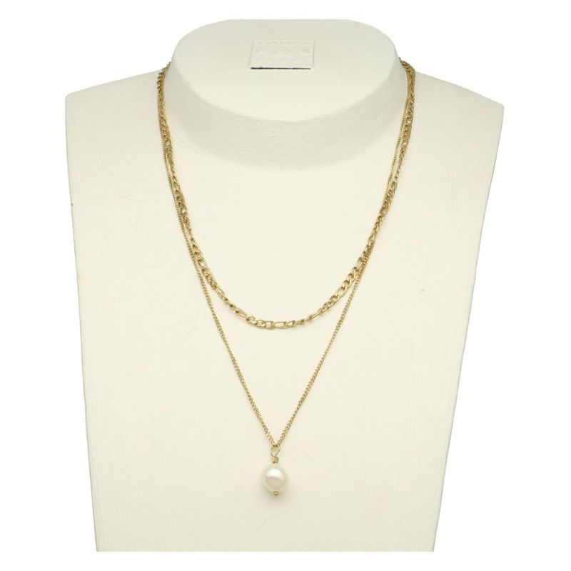 Double Chain Necklace With Pearl - 3