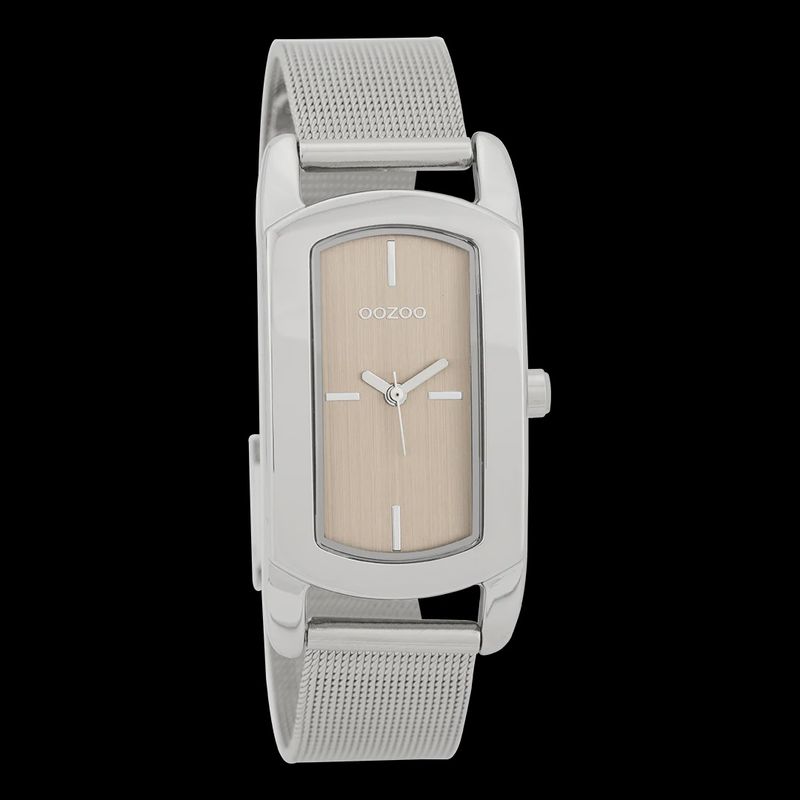 Zilverkleurig horloge met zilverkleurige metalen mesh armband - 2