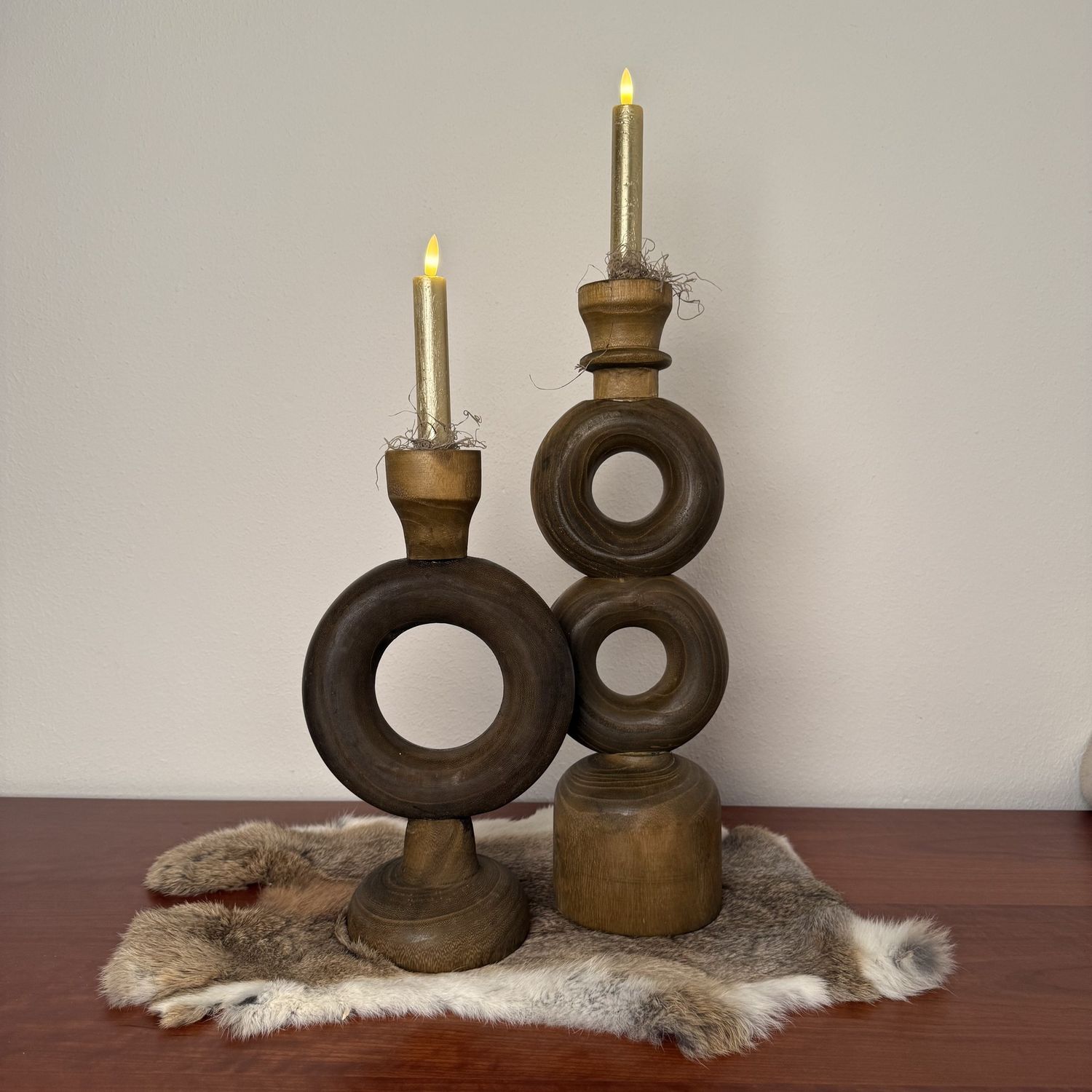 Houten kandelaar circles walnut M, Size: S