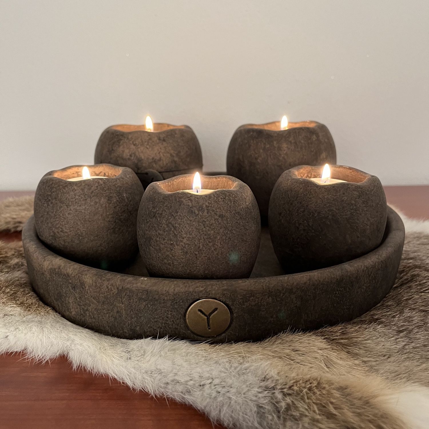 Set van 5 Theelichthouders op een Schaal Majestic Bruin