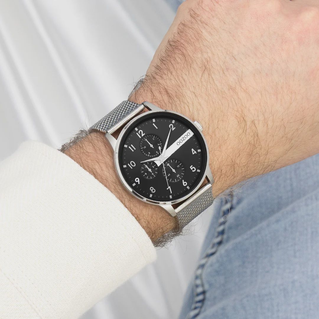 Zilverkleurig horloge met zilverkleurige metalen mesh armband - 3