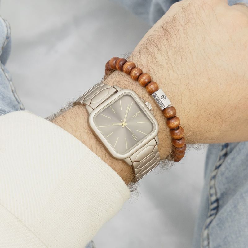 Taupe horloge met roestvrijstalen band