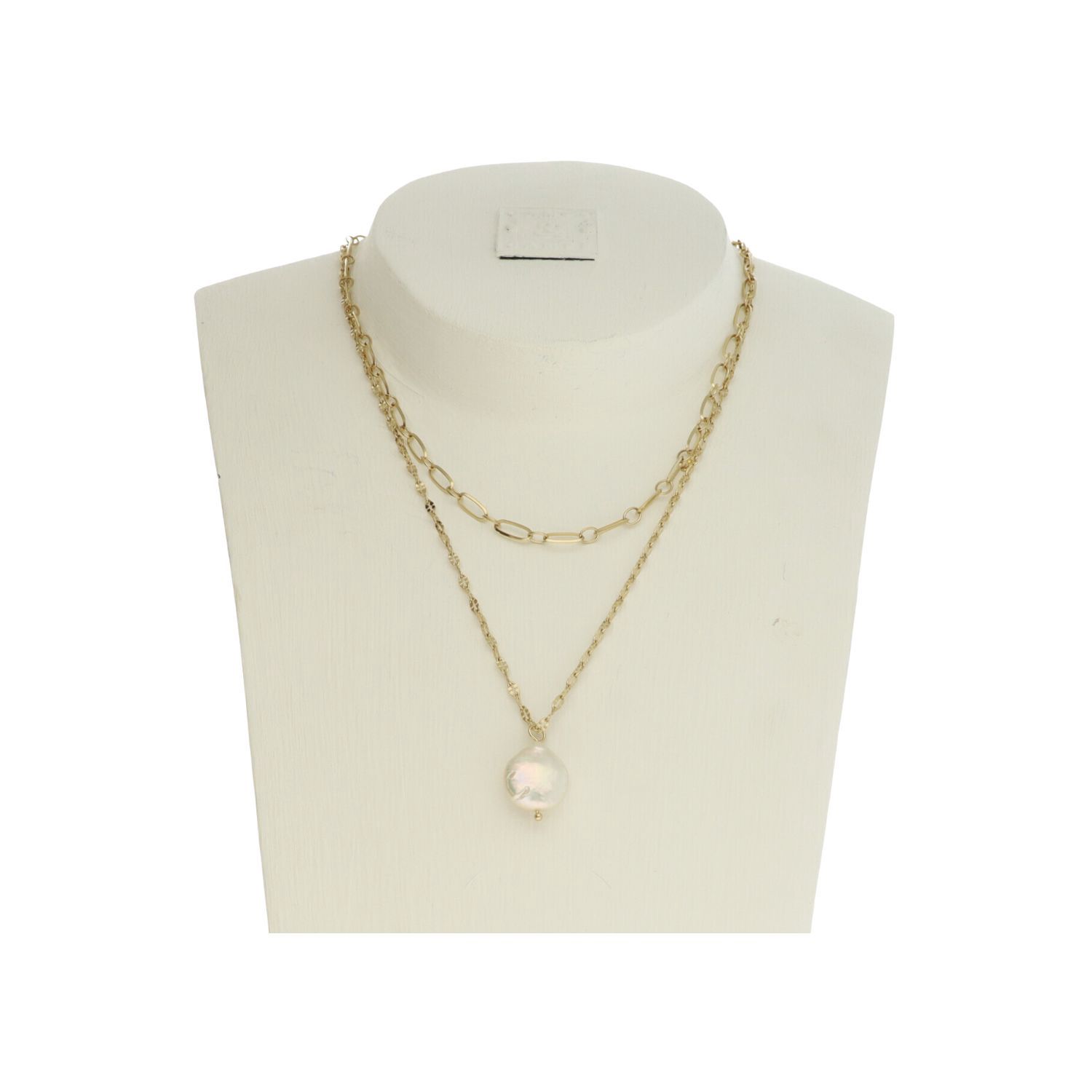 Double Chain Necklace With Pearl - 2