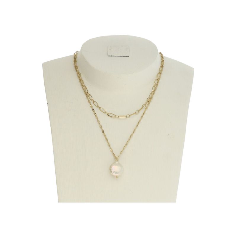 Double Chain Necklace With Pearl - 2