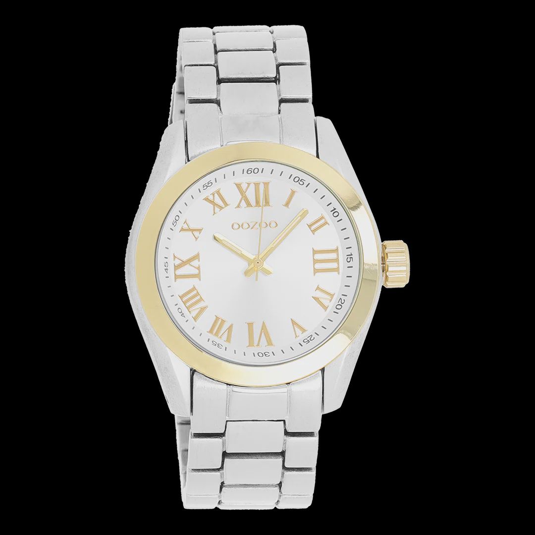 Zilverkleurig/gouden horloge met zilverkleurige roestvrijstalen armband