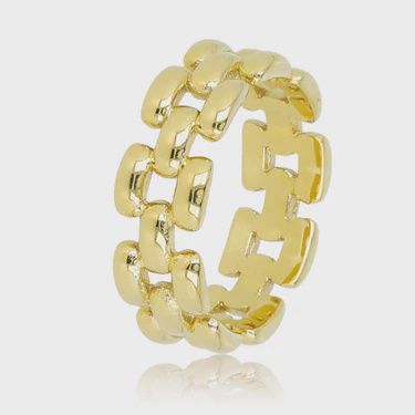 Brede gevlochten gouden damesring - Elegant en stijlvol