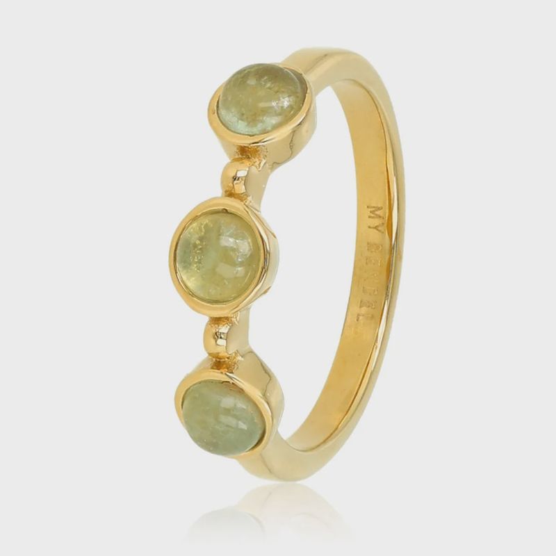 Gouden ring - drie Green Fluorite edelstenen